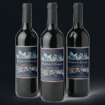 Custom Elegant Botanical Leaves Flowers Pattern Wine Label<br><div class="desc">Unique,  classic,  trendy and decorative wine label. Pretty blush pink,  light and dark blue botanical leaves pattern on a deep dark blue background,  set off with a faux gold banner frame. With room to customize or personalize with names,  family name,  (limited) text and or date of your choice.</div>
