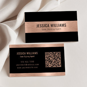 Custom Elegant Brushed Rose Gold Black QR Code Business Card