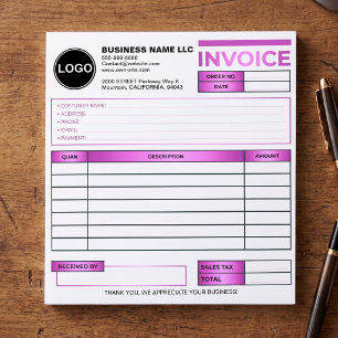 Custom Elegant Business Invoice Order Form Logo Notepad