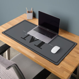 Custom Elegant Charcoal Grey Initial Office Name Desk Mat