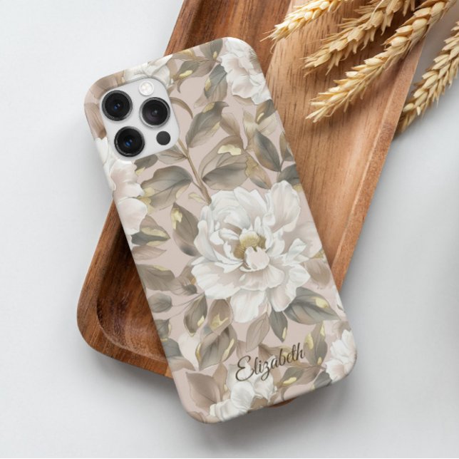 Custom Elegant Chic Big Camellia Flower Pink Gold Case-Mate iPhone Case (The golden giant camellia rose hand drawn in elegant, chic style on custom name phone case)