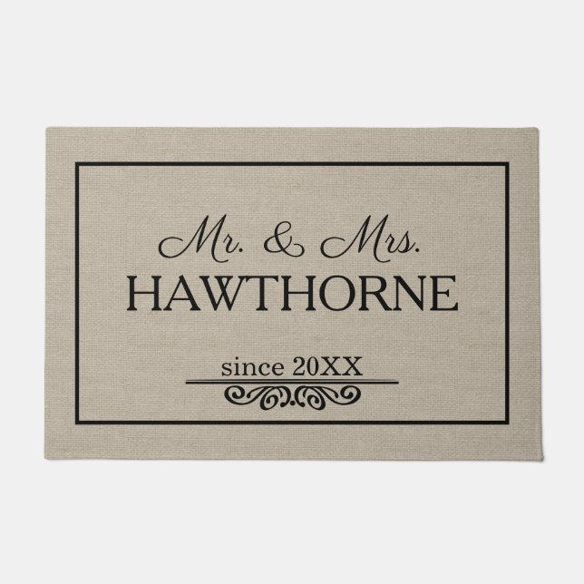 Custom elegant chic Couple Name with Date Doormat (Front)