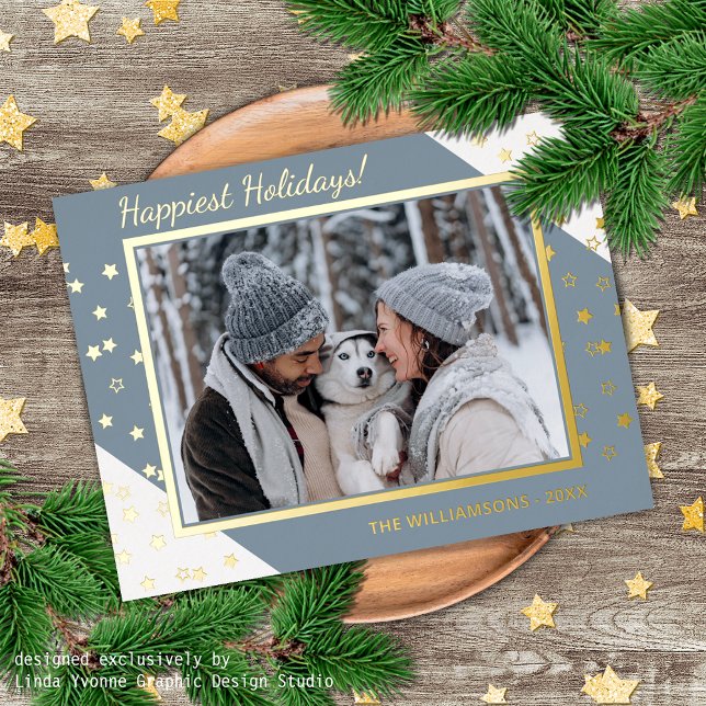 Custom Elegant Chic Twinkling Stars Pattern Gold Foil Holiday Postcard (Creator Uploaded)