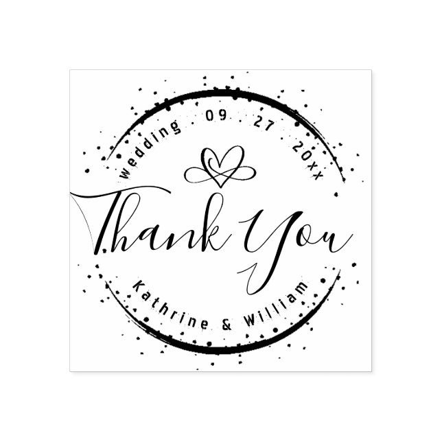 CUSTOM ELEGANT CIRCLE CUTE HEART ELEGANT THANK YOU RUBBER STAMP (Imprint)