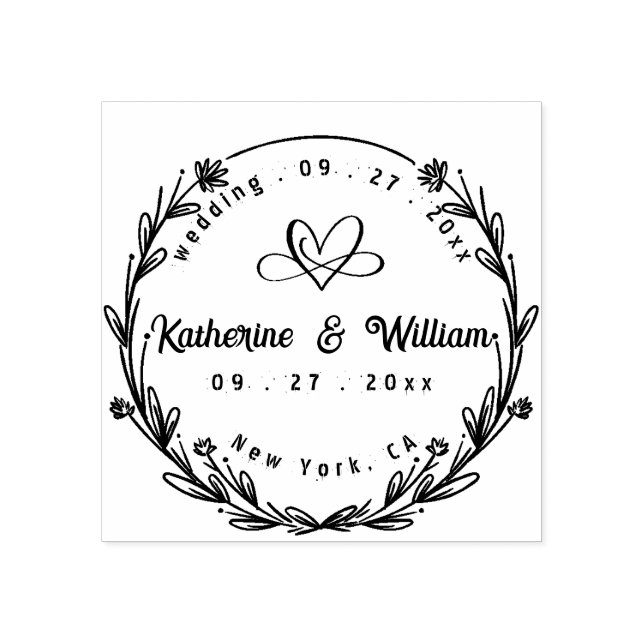 CUSTOM ELEGANT CIRCLE CUTE HEART ELEGANT WEDDING RUBBER STAMP (Imprint)