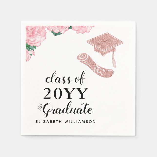Custom Elegant Class 2025 Floral Graduation Napkin (Front)