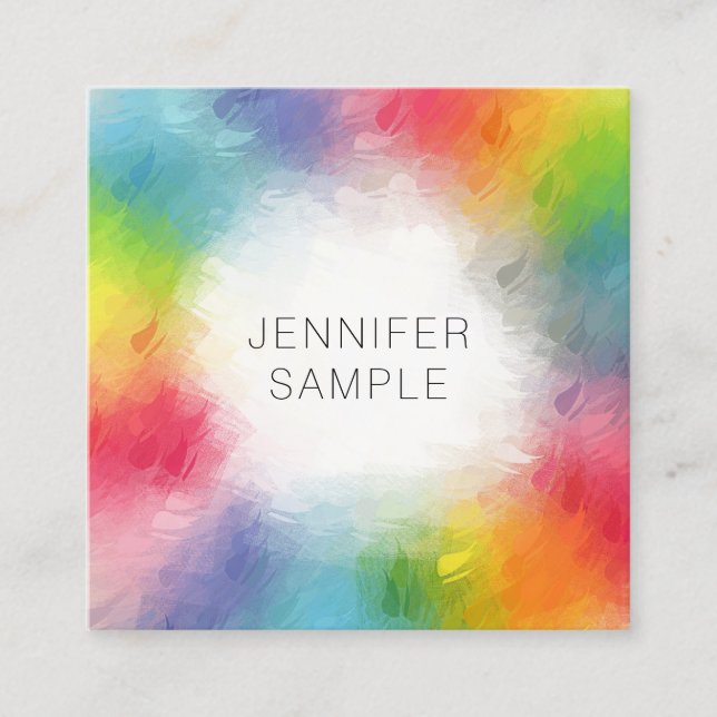 Custom Elegant Colourful Abstract Template Square Business Card (Front)