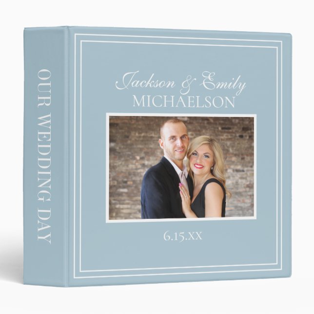 Custom Elegant Dusty Blue White Photo Wedding Binder (Front/Spine)