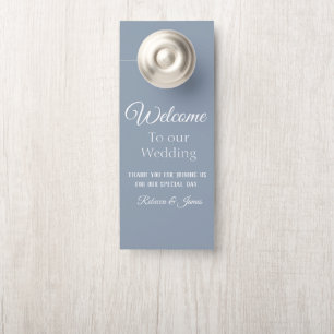 Custom Elegant Dusty Blue & White Wedding Welcome Door Hanger
