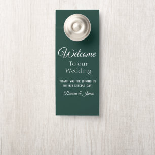 Custom Elegant Emerald Green Wedding Welcome Door Hanger