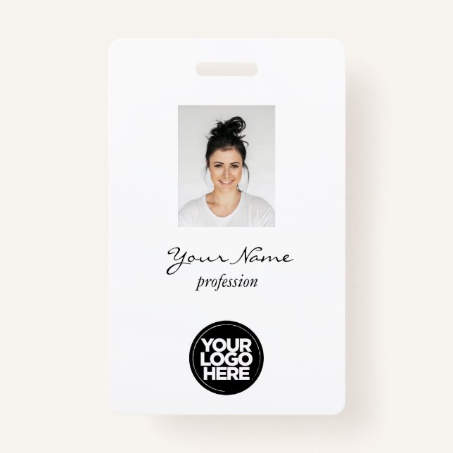 Custom Elegant Employee Photo, BarCode, Logo, Name Badge (Front)