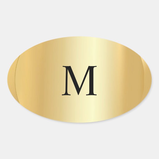 Custom Elegant Faux Gold Monogram Template Oval Sticker (Front)