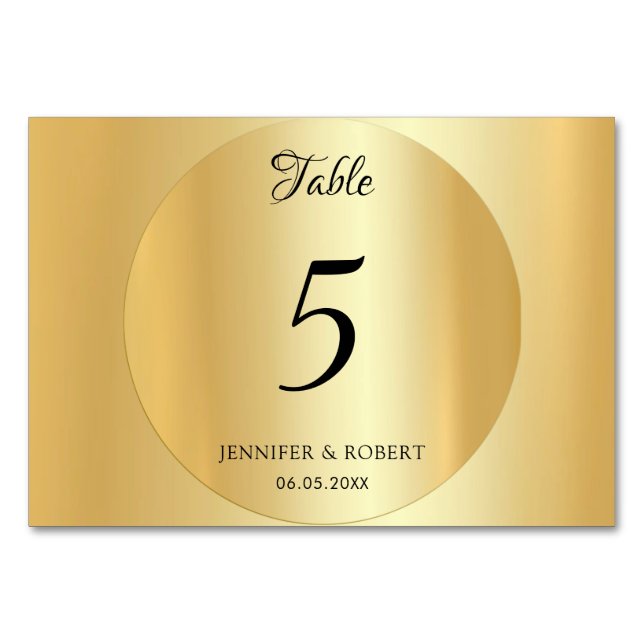 Custom Elegant Faux Gold Template Handwritten Table Number (Front)
