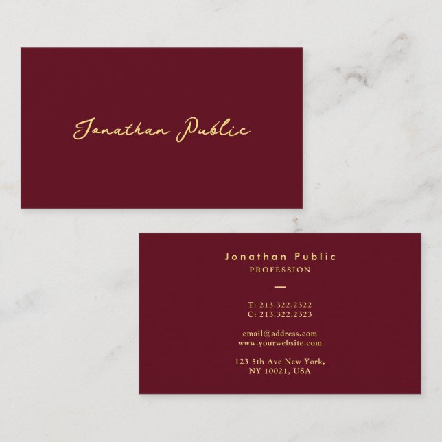 Custom Elegant Faux Gold Typography Script Text Business Card (Front/Back)
