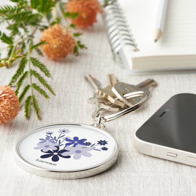 Custom elegant floral blue purple violet keychain (Side)