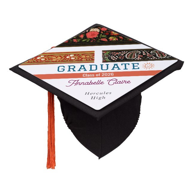 Custom Elegant Floral Graduation Class of 2026 Cap Topper (Angled)