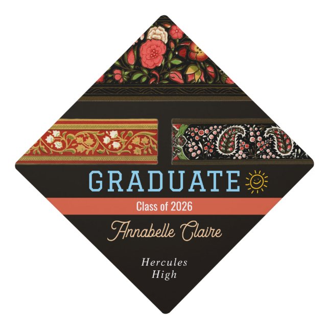 Custom Elegant Floral Graduation Class of 2026 Cap Topper (Front)