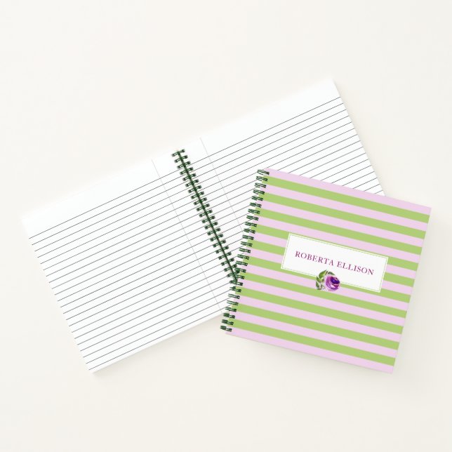 Custom Elegant Floral Pastel Horizontal Stripes Notebook (Inside)