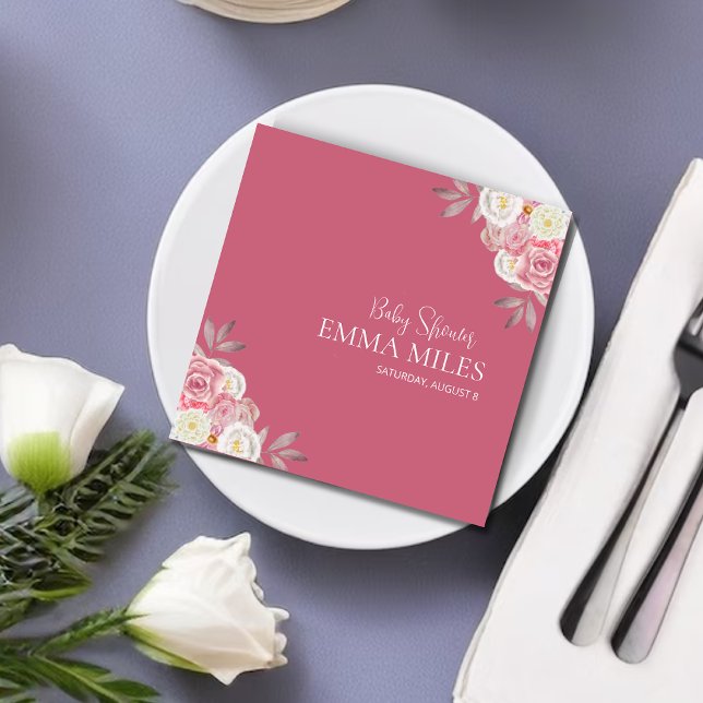 Custom Elegant Floral Pink Baby Shower  Napkin (Creator Uploaded)