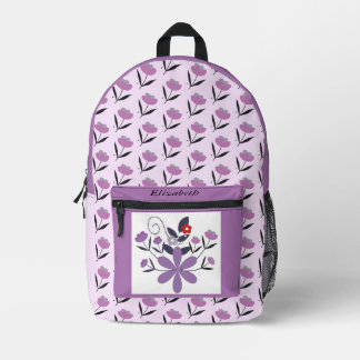 Custom elegant floral purple violet grey red printed backpack