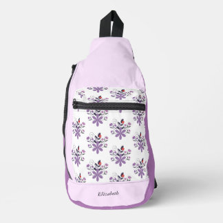 Custom elegant floral purple violet grey red  sling bag