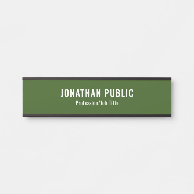 Custom Elegant Forest Green Template Modern Door Sign (Front)