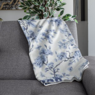 Custom Elegant French Vintage Blue Floral Gift Fleece Blanket