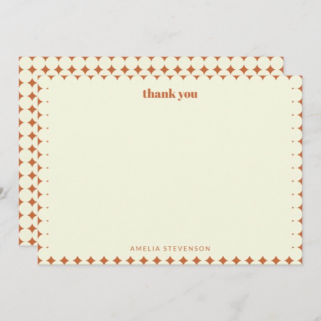 Custom Elegant Geometric Pattern Warm Classic Thank You Card (Front/Back)