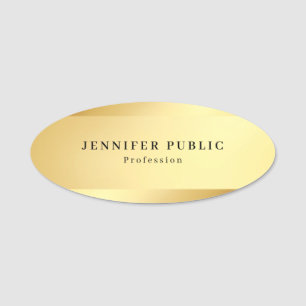 Custom Elegant Glamour Gold Simple Template Oval Name Tag