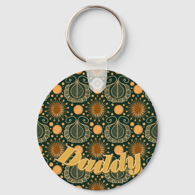 Custom Elegant Gold Boho Ornamental Pattern  Keychain (Front)