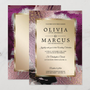 Custom   Elegant Gold Cassis Plum Brush Strokes Invitation