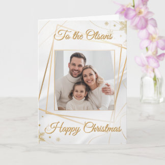 Custom Elegant Gold Family Photo Christmas Card