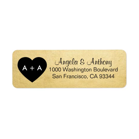 Custom Elegant Gold Heart Wedding Return Address Return Address Label