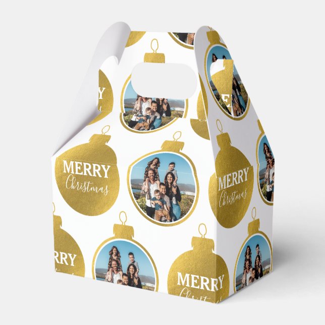 Custom Elegant Gold Photo Ornaments Christmas Favor Box (Front Side)