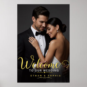 Custom Elegant Gold Photo Wedding Welcome Poster