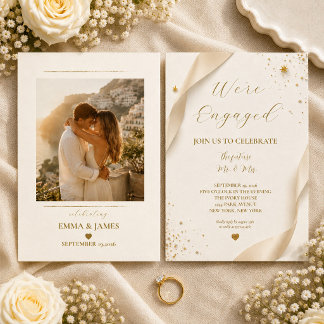 Custom Elegant Gold Photo We're Engaged Invitation
