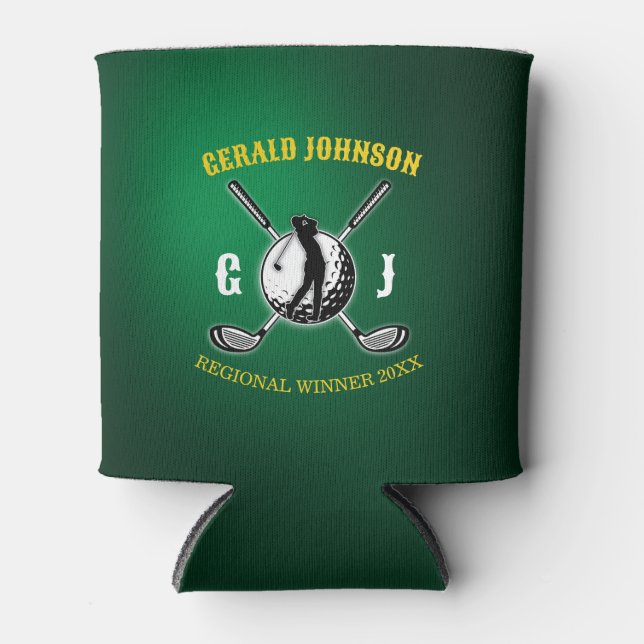 Custom Elegant Golf Monogram Design Can Cooler (Front)