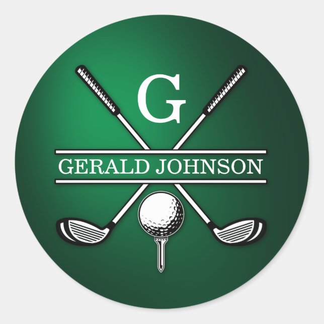 Custom Elegant Golf Monogram Design Classic Round Sticker (Front)