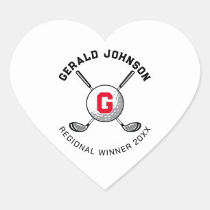 Custom Elegant Golf Monogram Design Heart Sticker