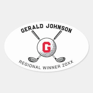 Custom Elegant Golf Monogram Design Oval Sticker