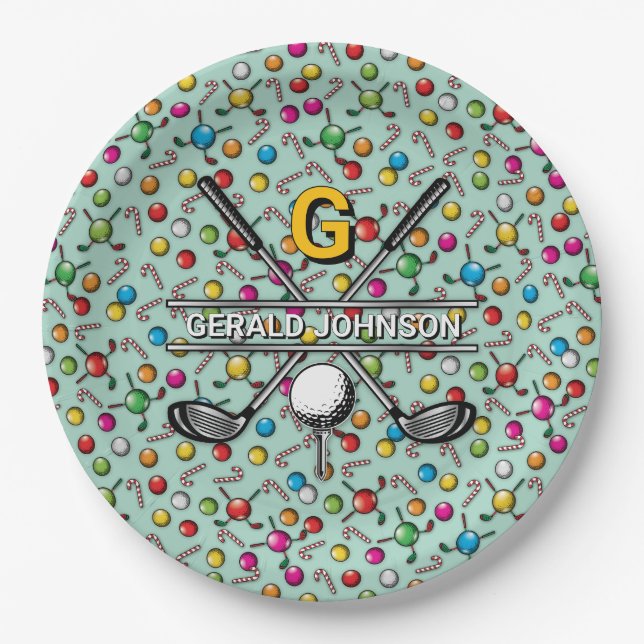 Custom Elegant Golf Monogram Design Paper Plate (Front)