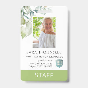 Custom Elegant Greenery Employee Photo ID  Badge