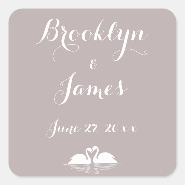 Custom Elegant Grey Wedding Stickers Swans (Front)