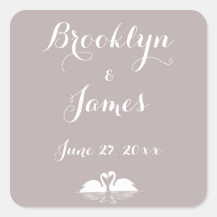 Custom Elegant Grey Wedding Stickers Swans