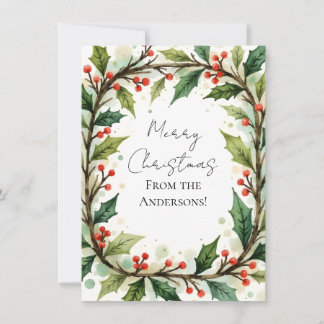 Custom Elegant Holly Pine Christmas Card