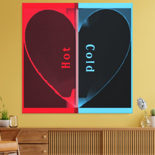 Custom Elegant Hot and Cold Red Blue Halved Heart Canvas Print