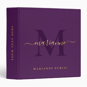 Custom Elegant Initial Monogram Purple & Gold Text Binder