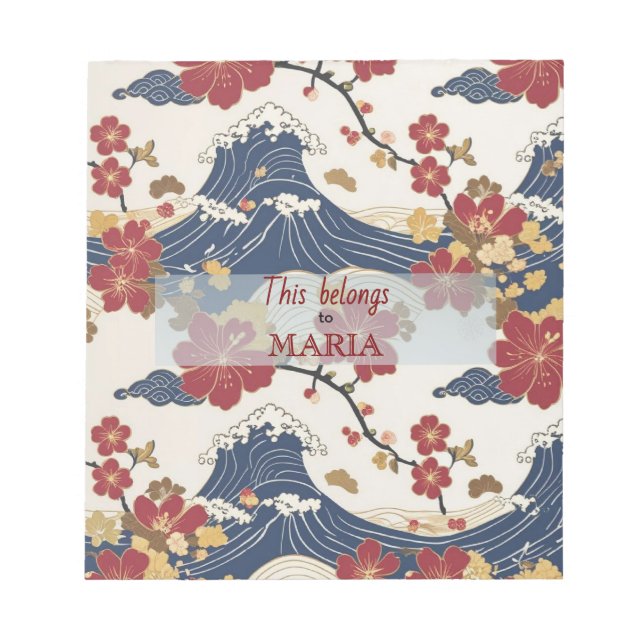 Custom Elegant Japanese Kimono Pattern Notepad (Front)