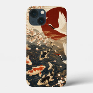 Custom Elegant Japanese Koi & Crane Art iPhone 13 Mini Case