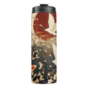 Custom Elegant Japanese Koi & Crane Art Thermal Tumbler